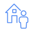 Blau umrandetes Haus-Symbol neben einer Person.