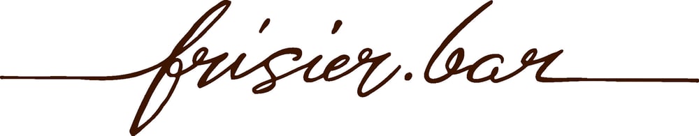 Logo-Schriftzug frisier.bar in dunkelbrauner Schreibschrift auf weißem Hintergrund.