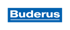 Buderus Logo mit weißem Schriftzug und Unterstrich auf blauem rechteckigem Hintergrund.
