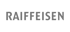 Schriftzug "RAIFFEISEN" in grauer Schrift auf dunkelgrünem Hintergrund.