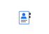 Blaues Adressbuch-Symbol mit Personensilhouette und Linien.