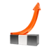 Ein glänzender orangefarbener Pfeil steigt steil nach oben über drei quadratischen Blöcken auf schwarzem Hintergrund.