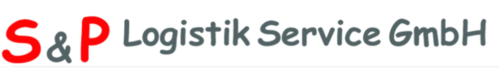 S & P Logistik Service GmbH Logo mit rotem "S & P" und grauem "Logistik Service GmbH" auf dunklem Hintergrund.
