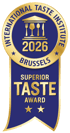 International Taste Institute Superior Taste Award 2026 Brüssel, blau-goldenes Band mit Bestecksymbolen und Sternen.