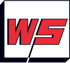Rotes "WS" Logo mit schwarzer Linie auf weißem Quadrat.