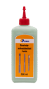 Schrass Gewindeschneidmittel pastös in der 500 ml Dosierflasche mit roter Spitze vor schwarzem Hintergrund.
