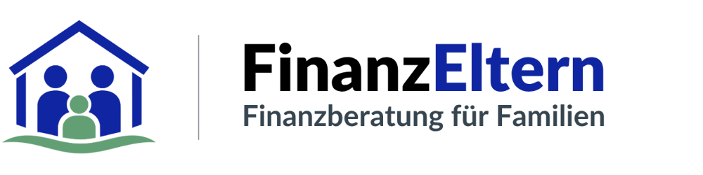 FinanzEltern Logo mit stilisierter Familie unter einem Hausdach als Symbol für Finanzberatung für Familien.“