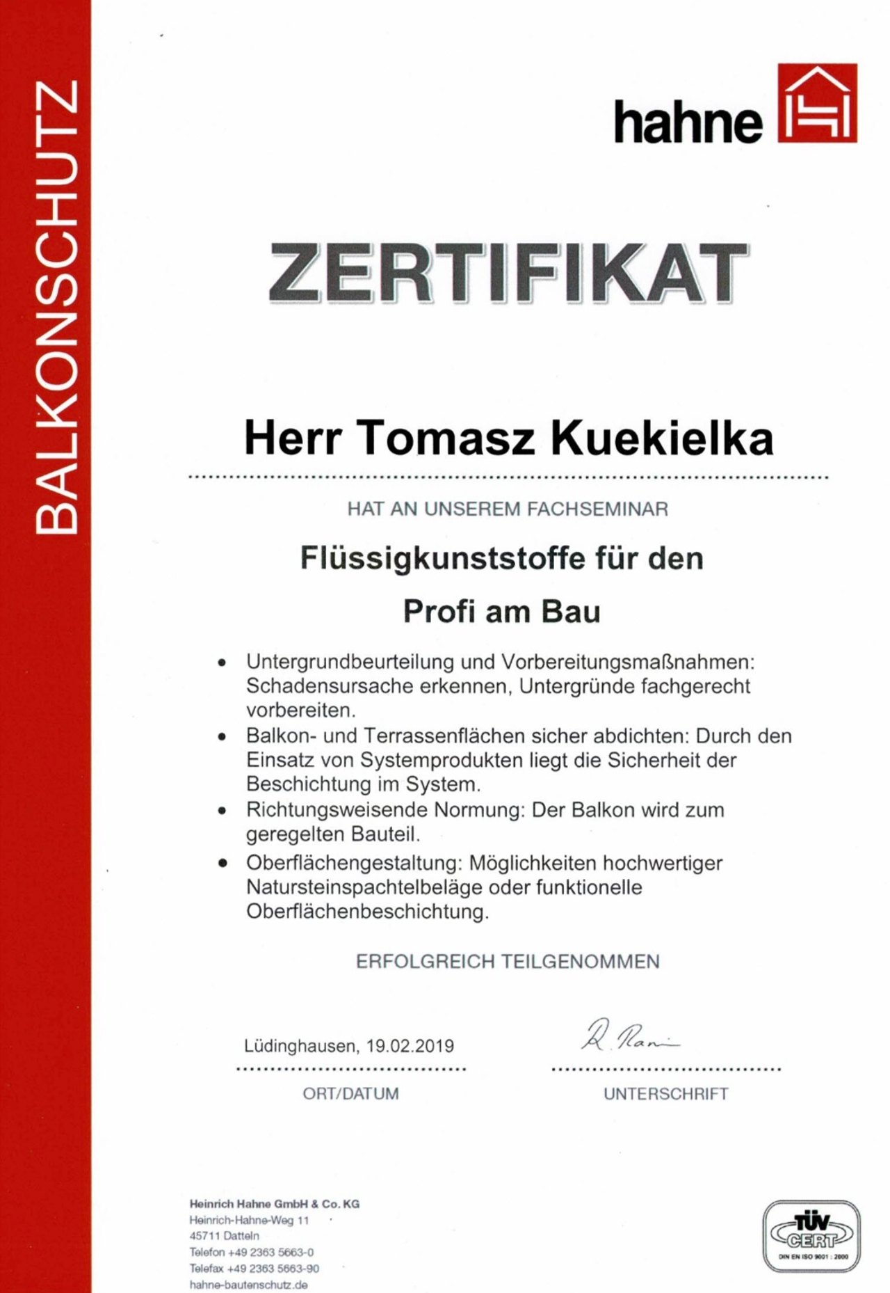 hahne Fachseminar Balkonschutz