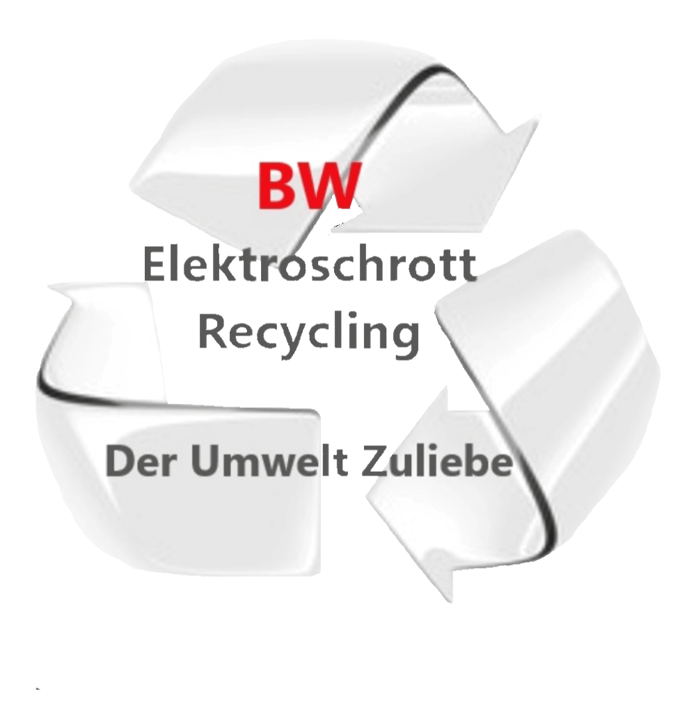 Recycling-Symbol mit Text "BW Elektroschrott Recycling Der Umwelt Zuliebe"