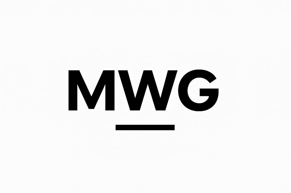 MWG-Logo in Schwarz auf weißem Hintergrund mit einem Unterstrich unter dem W.