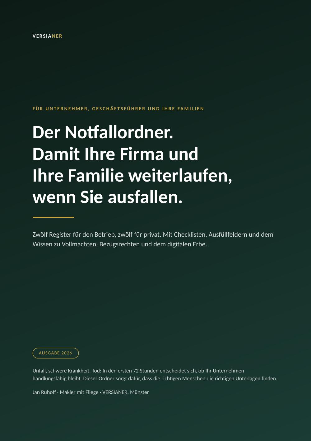 Notfallordner für Unternehmer, Titelseite