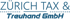 ZÜRICH TAX & Treuhand GmbH Logo in Blau auf schwarzem Hintergrund.
