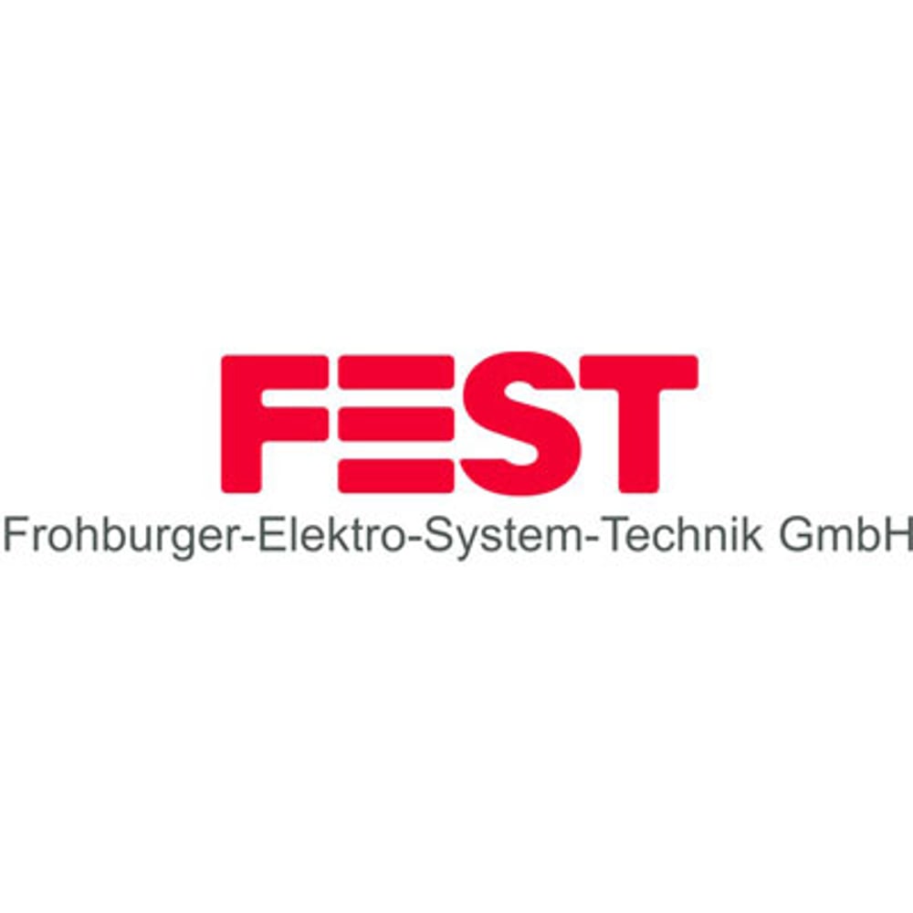 FEST Frohburger-Elektro-System-Technik GmbH Logo in Rot und Schwarz auf weißem Hintergrund.