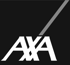 AXA Logo in Weiß mit grauem Strich auf schwarzem Hintergrund.