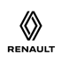 Schwarzes Renault-Logo mit zwei verschlungenen Rauten über dem Schriftzug "RENAULT" auf dunkelgrünem Hintergrund.