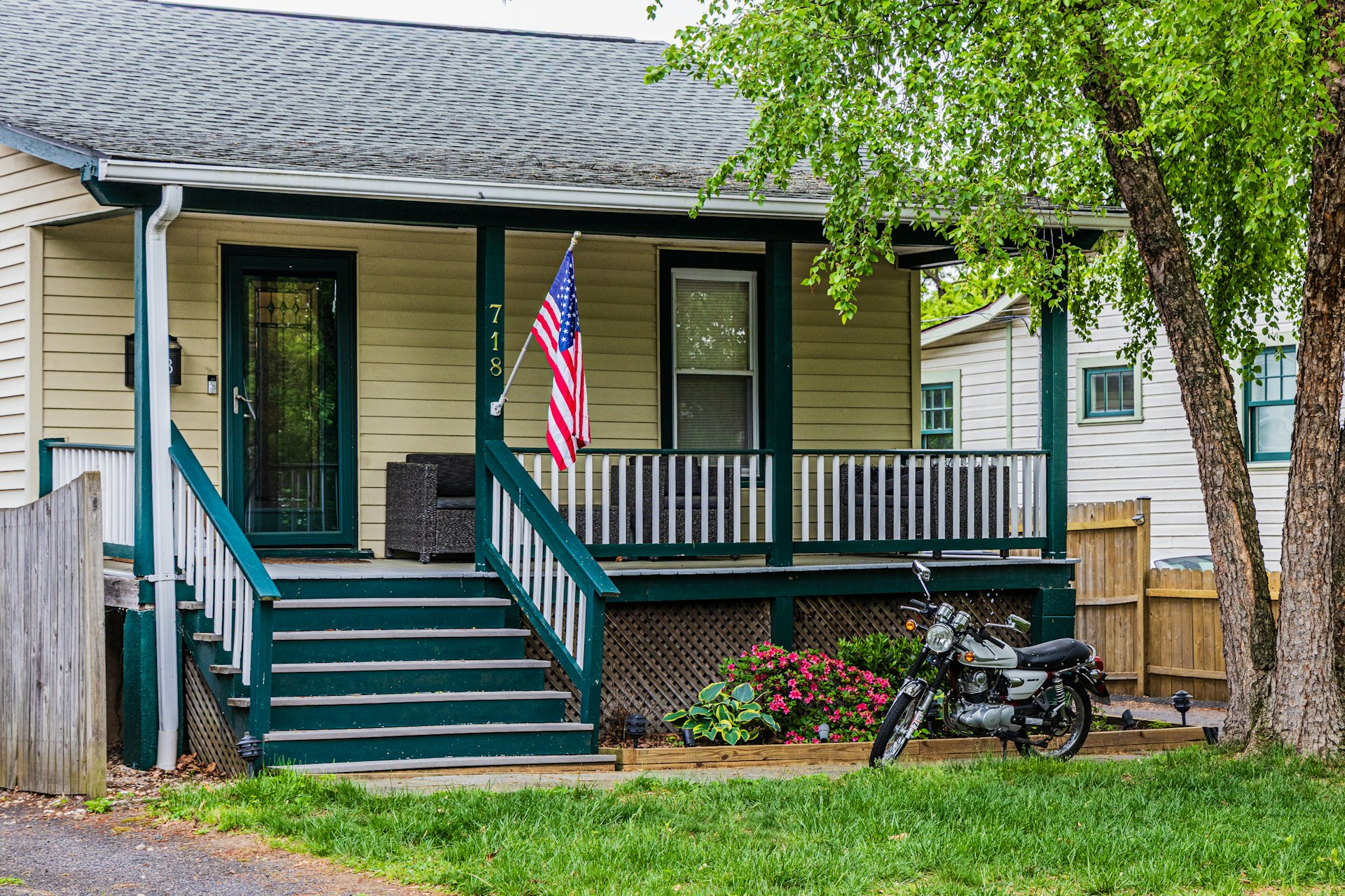The front porch of a San Mateo home protected by a professionally installed security system