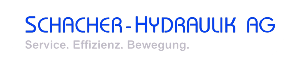 SCHACHER-HYDRAULIK AG Logo mit Slogan "Service. Effizienz. Bewegung."
