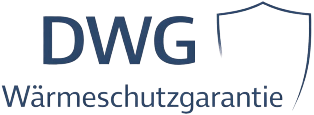 DWG Wärmeschutzgarantie Logo in Blau mit einem Schildsymbol.
