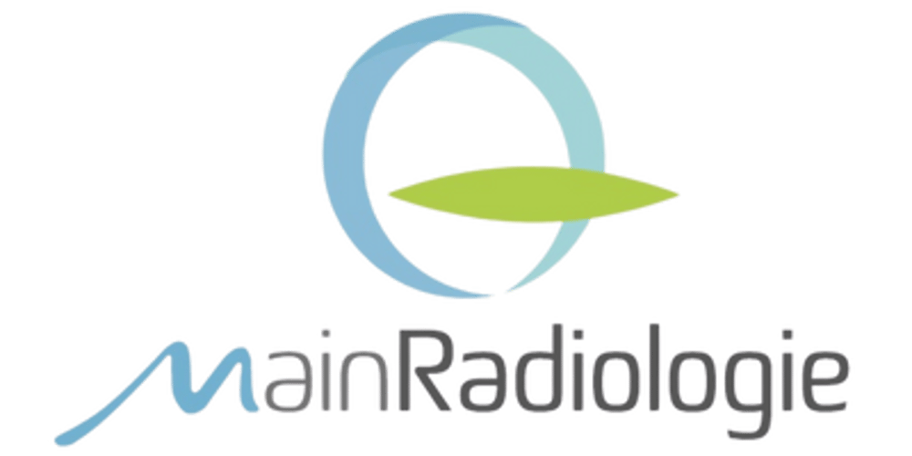 MainRadiologie Logo mit blauem Kreis und grünem Oval.