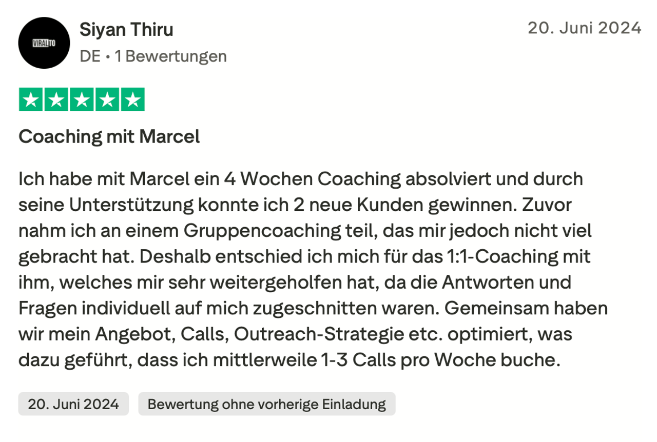 Trustpilot-Rezension von Siyan Thiru