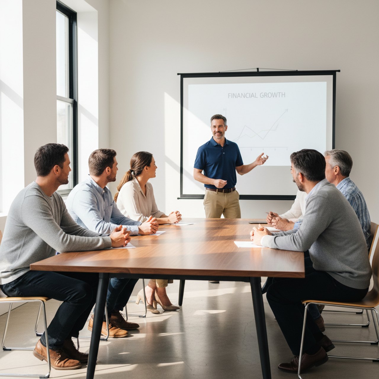 Teilnehmende in einem ETF-Workshop hören aufmerksam zu und machen Notizen