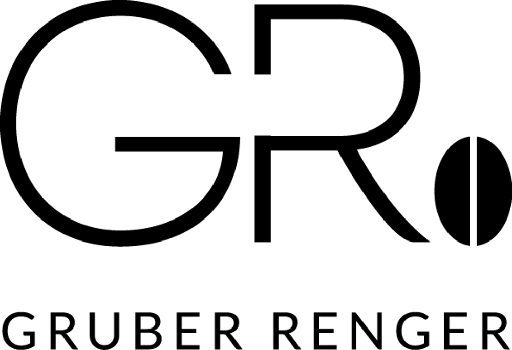 GR-Logo mit Gruber Renger Schriftzug; das "o" in GR ist eine Kaffeebohne.