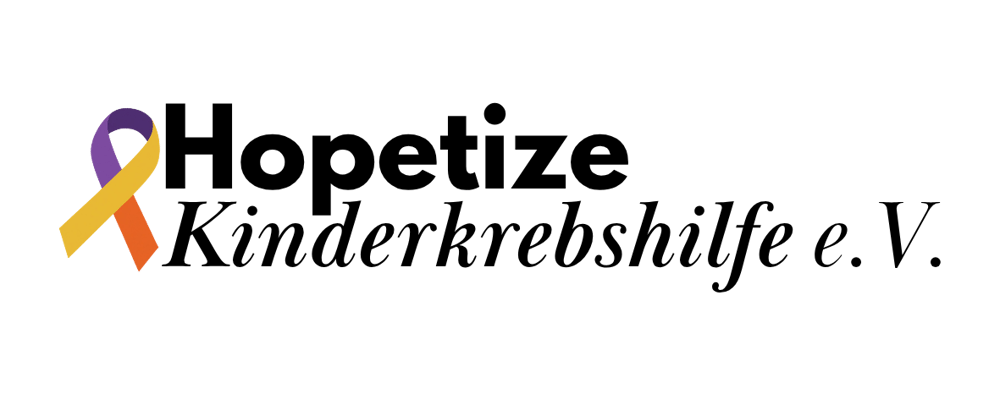 Lila Schleife und Spirale mit Text "Hopetize – Gemeinsam Stark gegen Krebs".