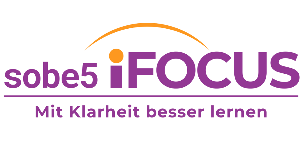 sobe5 iFOCUS Logo mit Slogan "Mehr Fokus. Weniger Stress." auf grünem Hintergrund.