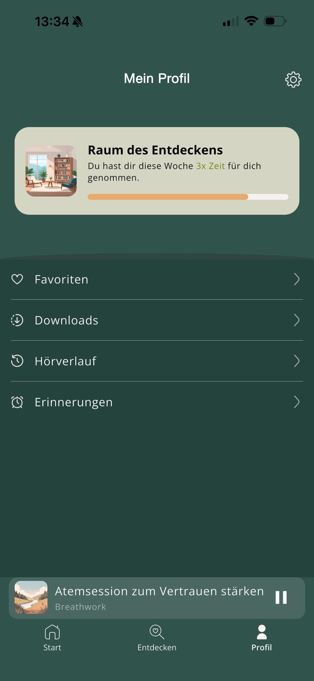 Profil mit Favoriten, Downloads und Hörverlauf