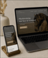 Laptop und Smartphone zeigen Website "Pferdetraining mit Herz & Verstand" mit Frau und Pferd.
