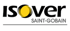 Isover Saint-Gobain Logo mit schwarzem Text und gelbem Kreis.