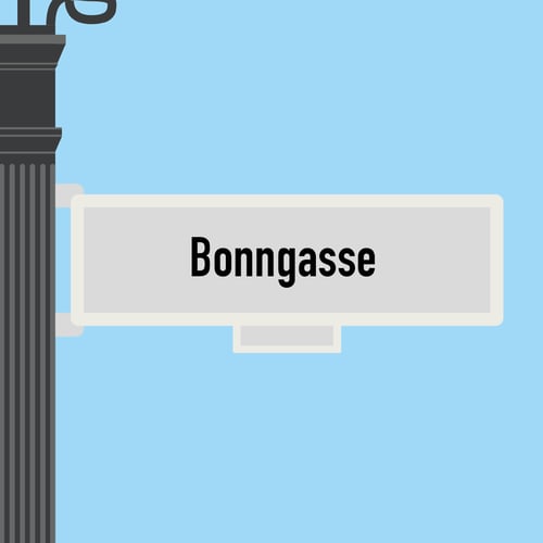 Illustration des Straßenschilds Bonngasse vor blauem Himmel