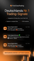 FirstClassTrading-App-Bildschirm mit "Deutschlands Nr. 1 Trading-Signale" und Details zu drei Krypto-Trades.