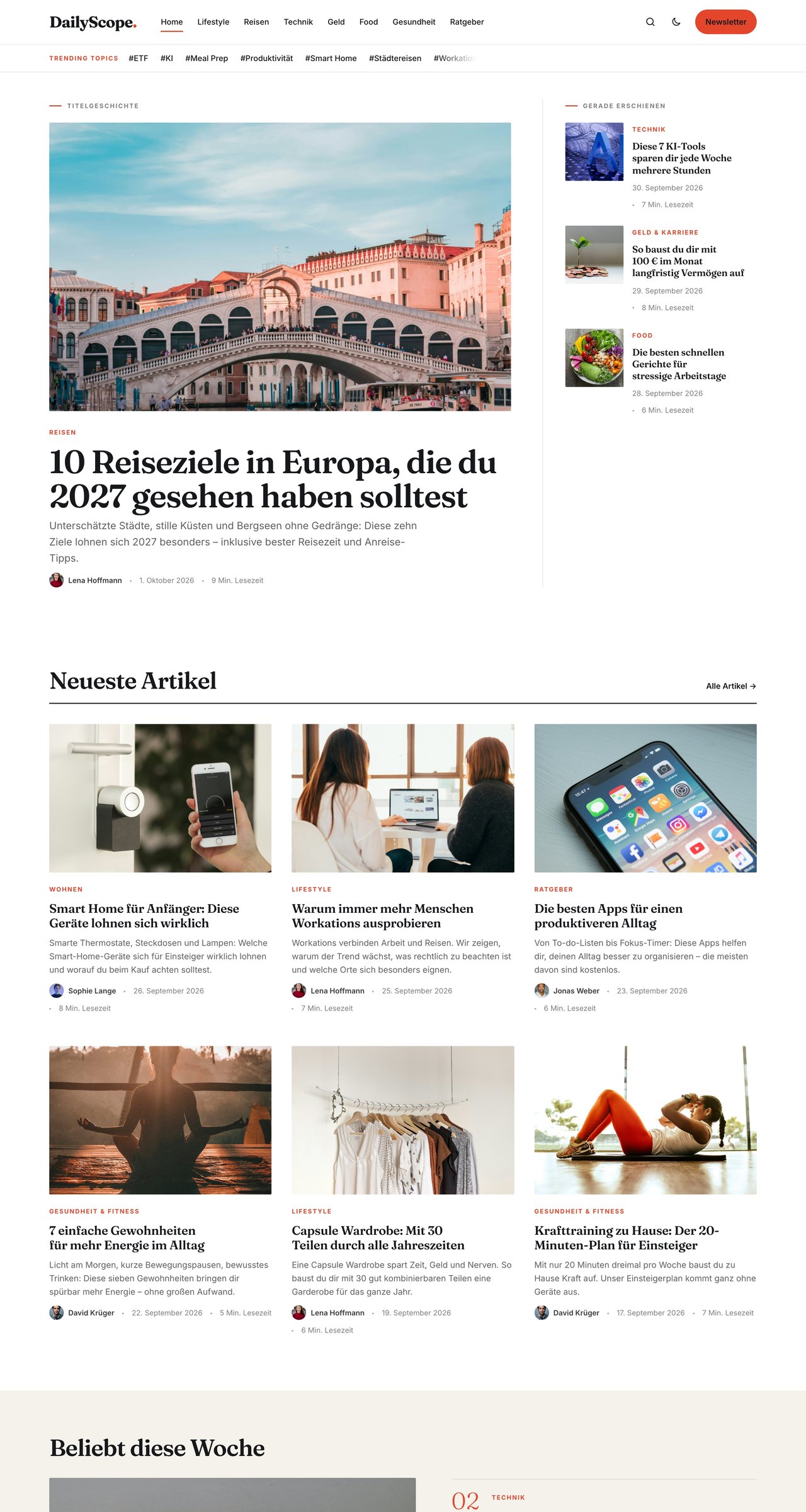 DailyScope website, first three screens