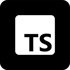 Black and white TypeScript logo featuring the letters TS inside a rounded square.