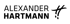 Alexander Hartmann Logo mit schwarzem Text und einem geschwungenen H-Symbol mit drei Punkten.