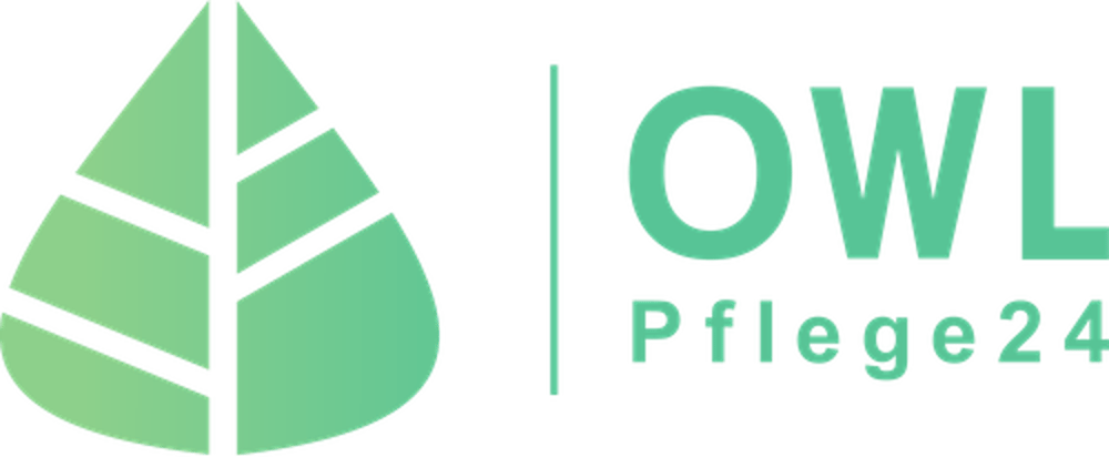 OWL Pflege24 Logo: Grünes Blatt mit OWL Pflege24 Schriftzug