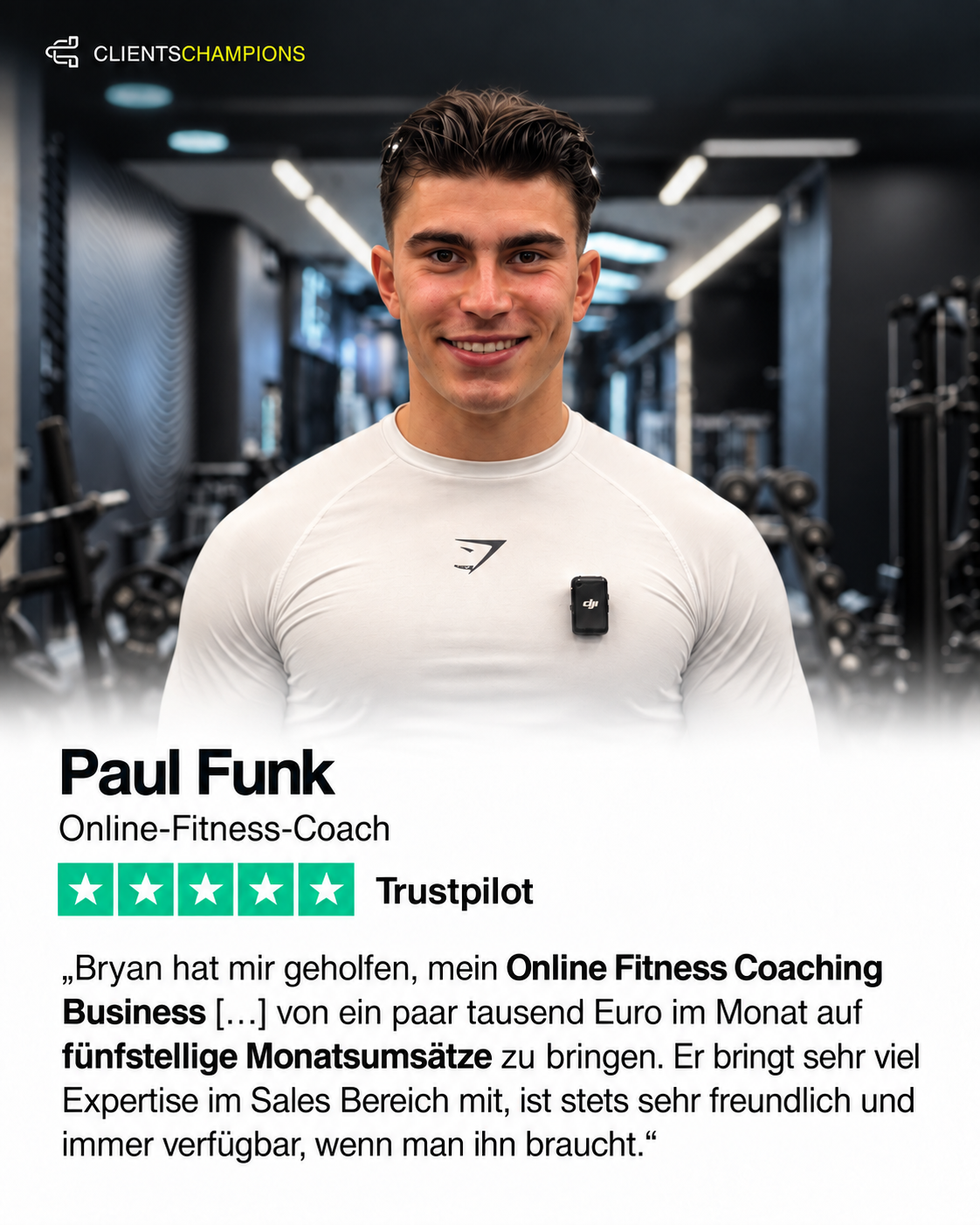 Kundenbewertung von Paul Funk mit Porträt und fünf Sternen