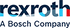 Logo Rexroth in dunkelblau, mit wellenartiger Bewegung in den Farben hellblau und rot. Darunter der Slogan "A Bosch Company".