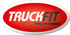 Rotes, ovales Logo mit weißer Umrandung und weißem Text "TRUCKFIT", darunter "Keep on running!"
