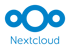Blaues Nextcloud-Logo mit drei verbundenen Kreisen und dem Text "Nextcloud" darunter.