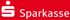 Sparkasse-Logo mit einem roten Quadrat und einem weißen „S“-Symbol mit einem Punkt darüber, daneben „Sparkasse“ in weißer Schrift.