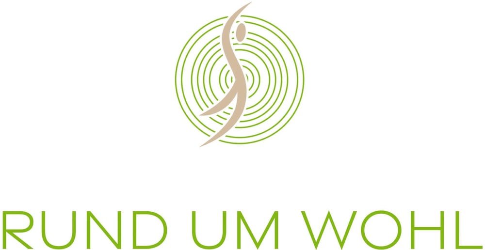 Logo: Rund um Wohl Physiotherapie & Osteopathie mit stilisierter Person in grünen Kreisen.