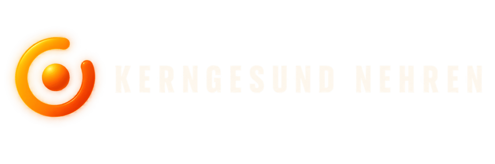 Logo Kerngesund Nehren mit orangefarbenem Kreissymbol auf schwarzem Hintergrund.