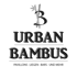 Logo: Bambusstämme mit B-Form, Text "URBAN BAMBUS", darunter "PAVILLONS · LIEGEN · BARS · UND MEHR"