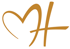 Dekoratives goldenes Logo mit einem Herz und dem Buchstaben "H".