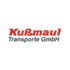 Kußmaul Transporte GmbH Logo mit rotem "Kußmaul" und grauem "Transporte GmbH" auf grünem Hintergrund.