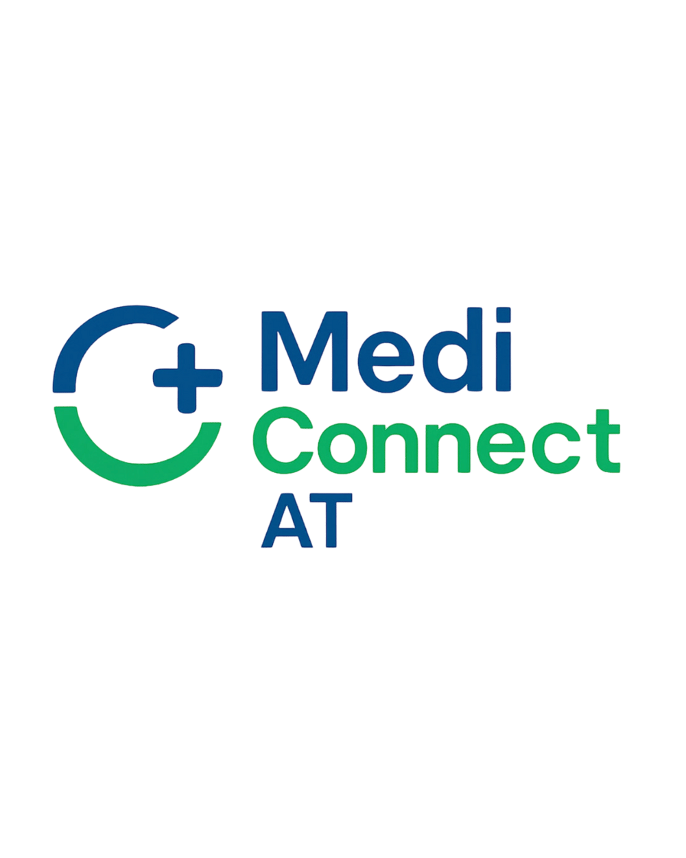 Logo mit blauem und grünem Pluszeichen in einem Kreis, daneben der Text "MediConnect AT".