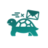 Schildkröte mit Brief auf dem Rücken und einem roten "X", das langsame E-Mail-Lieferung anzeigt.