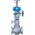 Graues Regelventil mit blauem pneumatischem Stellantrieb und schwarzem Positionsregler.